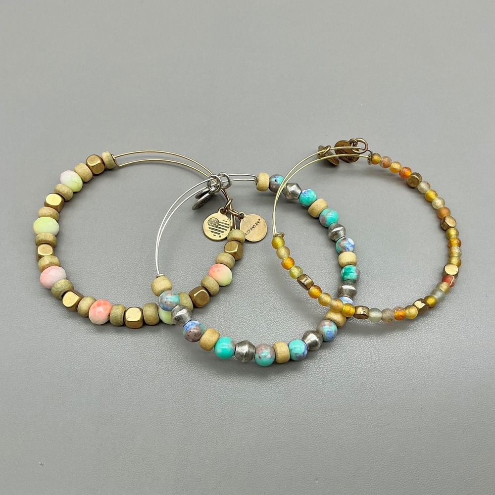 Alex and Ani Bangle Bracelet Set Women Multicolor Beaded Stackable Jewelry Lot